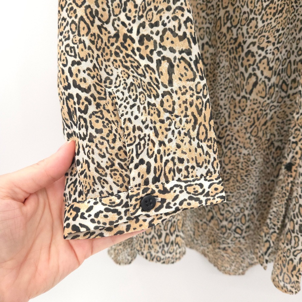 Chico's Button Down Chiffon Tunic Women 3 (XL) Tan Leopard Print Long Sleeve - Picture 3 of 8